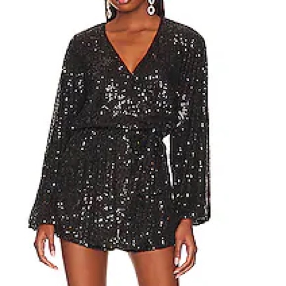 Free People Dresses & Skirts - Free People Christa Romper Black Sequins Romper Tie Back